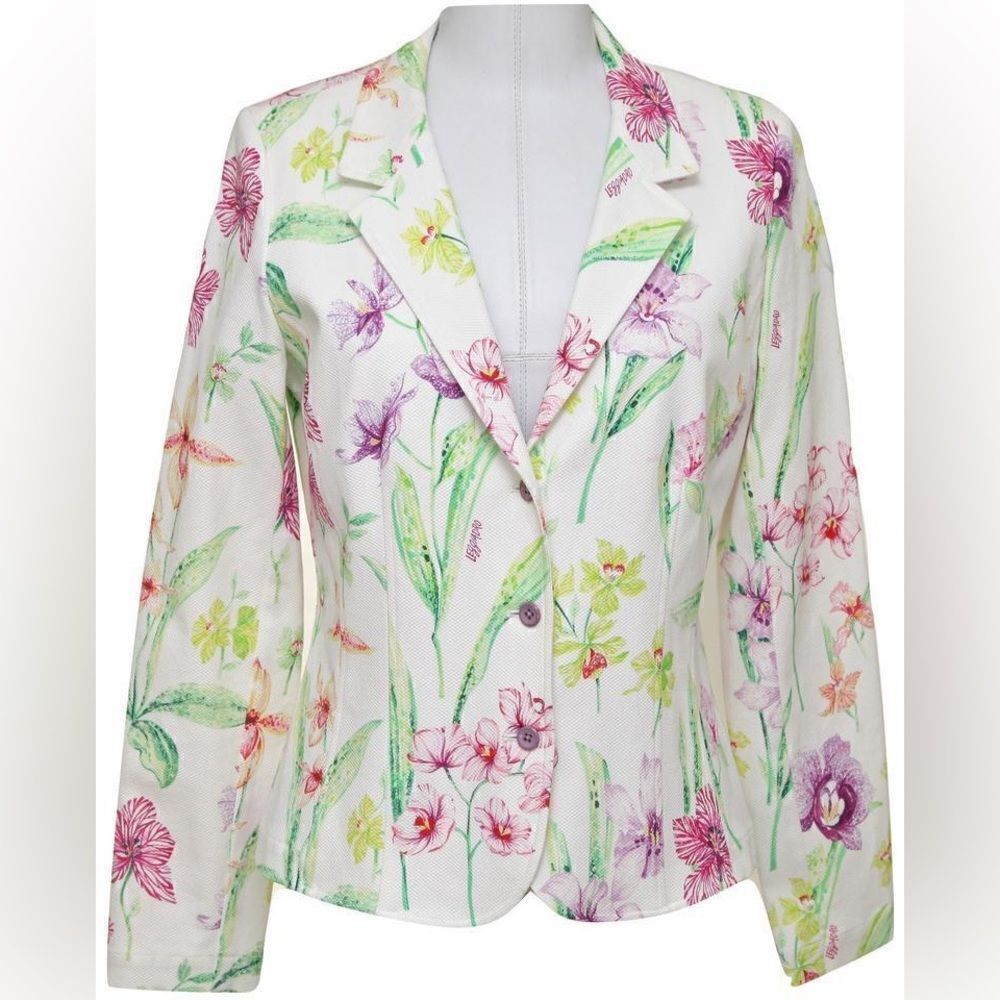 Leggiadro Floral Stretch Cotton Blazer Jacket